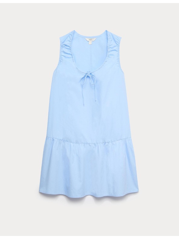 Marks & Spencer Rétegzett mini ruha nyakrészben csatolt, tiszta pamutból Marks & Spencer kék