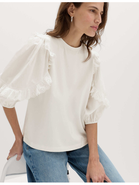 Marks & Spencer Magas pamutarányú top volánt ujjakkal Marks & Spencer fehér