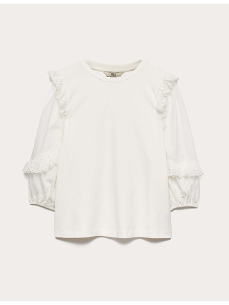 Marks & Spencer Magas pamutarányú top volánt ujjakkal Marks & Spencer fehér