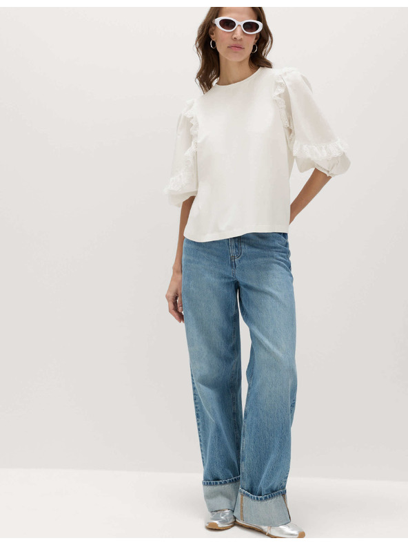 Marks & Spencer Magas pamutarányú top volánt ujjakkal Marks & Spencer fehér