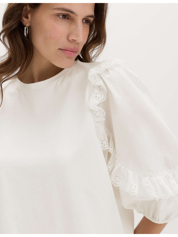 Marks & Spencer Magas pamutarányú top volánt ujjakkal Marks & Spencer fehér