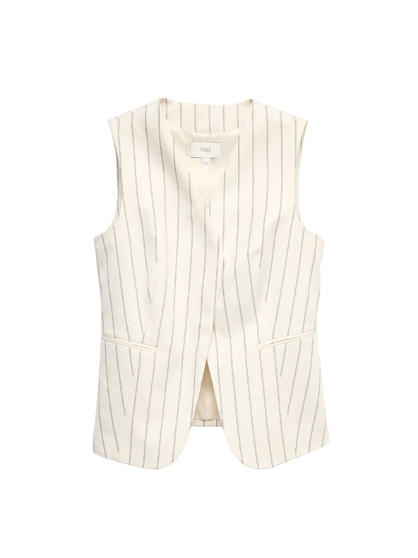 Marks & Spencer Csíkos hosszú mellény V-nyakkivágással Marks & Spencer krém