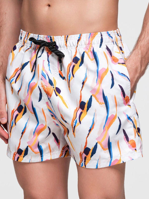 Ombre Clothing Narancssárga és fehér férfi mintás fürdőruha Ombre Ruházat