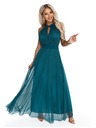 numoco Elegáns esti maxi halter ruha tüllel és derékköteléssel - zöld