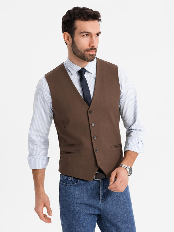 Ombre Clothing Férfi klasszikus zakóvesta – barna V2 V64 Ombre Clothing