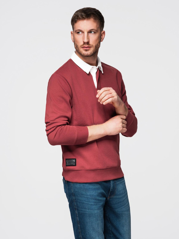 Ombre Clothing Férfi bordó galléros pulóver Ombre Clothing