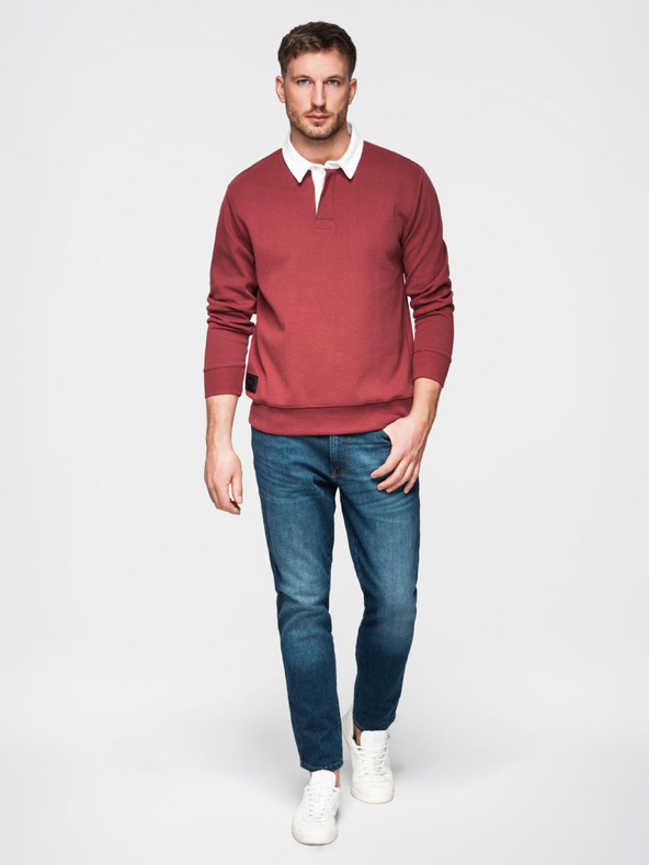 Ombre Clothing Férfi bordó galléros pulóver Ombre Clothing