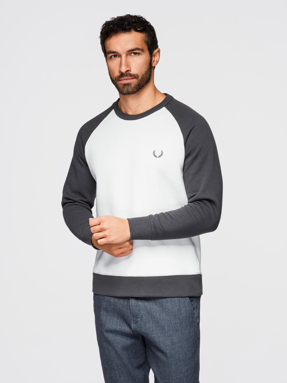 Ombre Clothing Férfi kontrasztos pulóver raglan ujjakkal - krémszínű és grafitszürke V1 OM-SSNZ-0239 Ombre Clothing