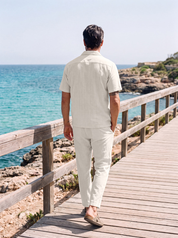 Ombre Clothing Férfi könnyű strukturált pamutnadrág – krém V3 OM-PACP-0312 Ombre Clothing