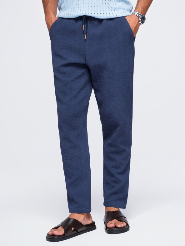 Ombre Clothing Férfi pamut strukturált nadrág REGULAR FIT – sötétkék V1 OM-PACP-0310 Ombre Clothing
