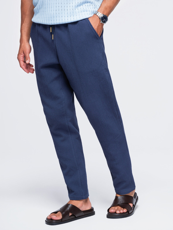 Ombre Clothing Férfi pamut strukturált nadrág REGULAR FIT – sötétkék V1 OM-PACP-0310 Ombre Clothing