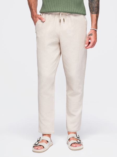 Ombre Clothing Férfi pamutnadrág strukturált szabással REGULAR FIT – elefántcsont V2 OM-PACP-0310 Ombre Clothing