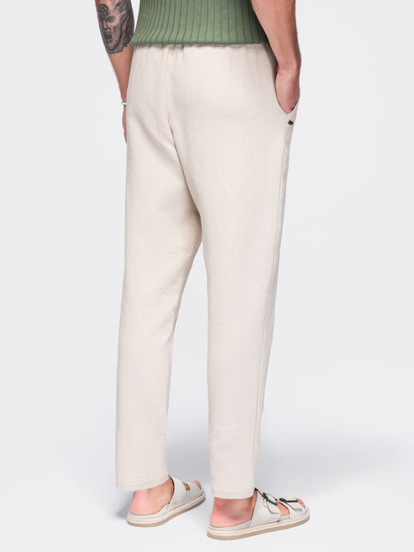 Ombre Clothing Férfi pamutnadrág strukturált szabással REGULAR FIT – elefántcsont V2 OM-PACP-0310 Ombre Clothing
