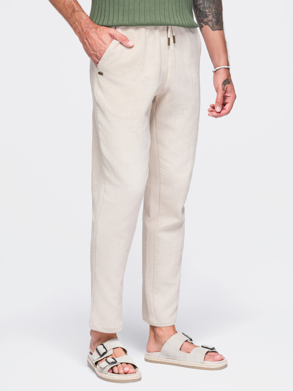 Ombre Clothing Férfi pamutnadrág strukturált szabással REGULAR FIT – elefántcsont V2 OM-PACP-0310 Ombre Clothing