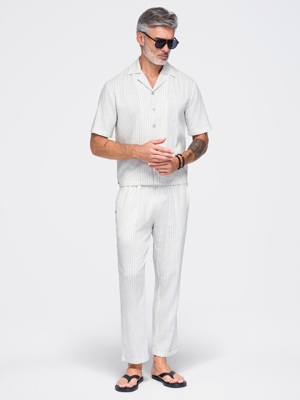 Ombre Clothing Férfi viszkóz és linen csíkos nadrág – törtfehér V1 OM-PACP-0311 Ombre Clothing