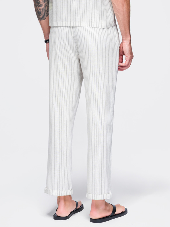 Ombre Clothing Férfi viszkóz és linen csíkos nadrág – törtfehér V1 OM-PACP-0311 Ombre Clothing