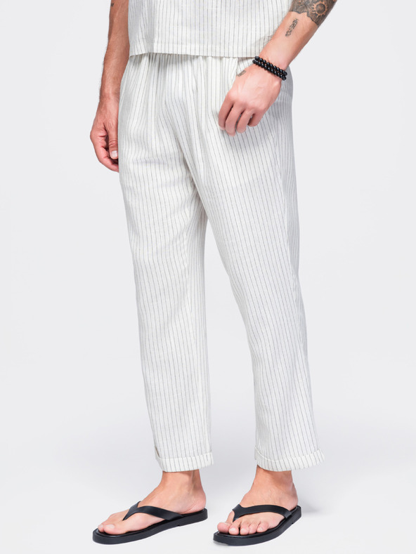 Ombre Clothing Férfi viszkóz és linen csíkos nadrág – törtfehér V1 OM-PACP-0311 Ombre Clothing