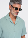 Ombre Clothing Férfi muszelinig kubai gallérral – pasztell zöld V3 OM-SHSS-0223 Ombre Clothing