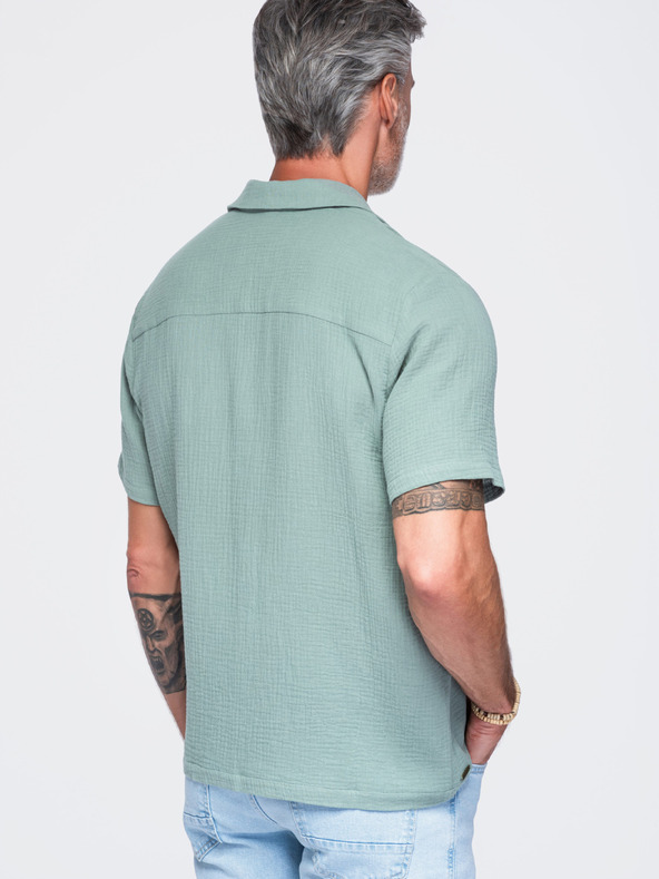 Ombre Clothing Férfi muszelinig kubai gallérral – pasztell zöld V3 OM-SHSS-0223 Ombre Clothing