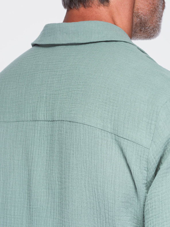 Ombre Clothing Férfi muszelinig kubai gallérral – pasztell zöld V3 OM-SHSS-0223 Ombre Clothing