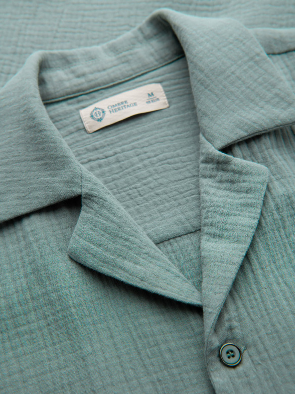 Ombre Clothing Férfi muszelinig kubai gallérral – pasztell zöld V3 OM-SHSS-0223 Ombre Clothing