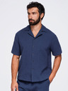 Ombre Clothing Férfi pamuting kubai gallérral – sötétkék V1 OM-SHSS-0220 Ombre Clothing
