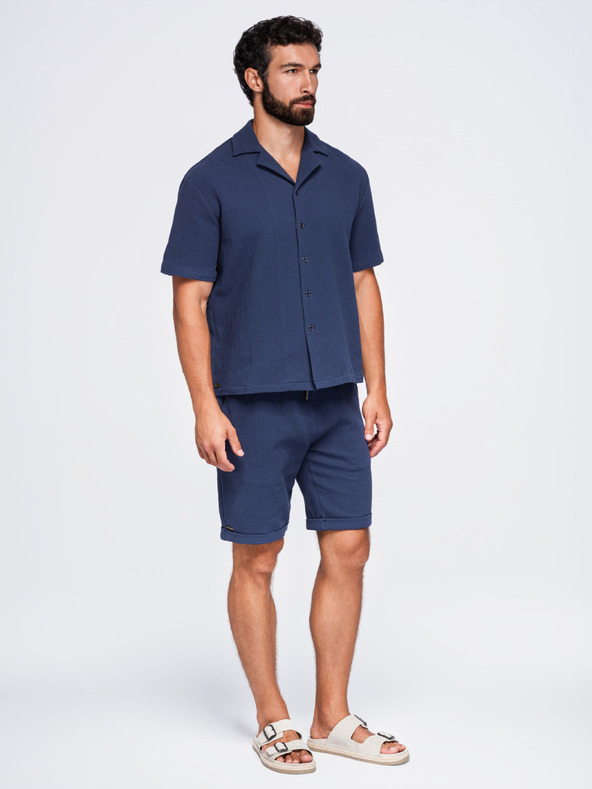 Ombre Clothing Férfi pamuting kubai gallérral – sötétkék V1 OM-SHSS-0220 Ombre Clothing