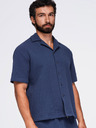 Ombre Clothing Férfi pamuting kubai gallérral – sötétkék V1 OM-SHSS-0220 Ombre Clothing