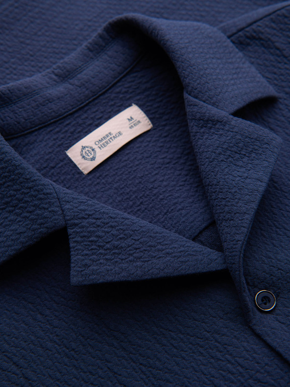 Ombre Clothing Férfi pamuting kubai gallérral – sötétkék V1 OM-SHSS-0220 Ombre Clothing