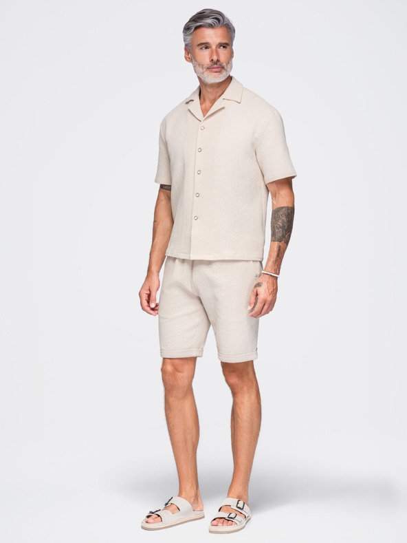 Ombre Clothing Férfi pamuting kubai gallérral – elefántcsont V2 OM-SHSS-0220 Ombre Clothing