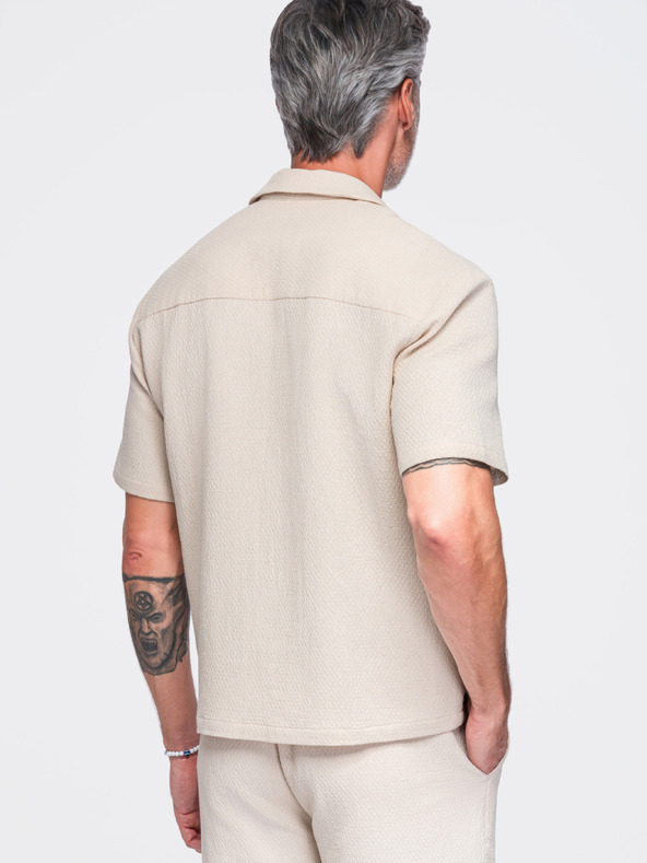 Ombre Clothing Férfi pamuting kubai gallérral – elefántcsont V2 OM-SHSS-0220 Ombre Clothing