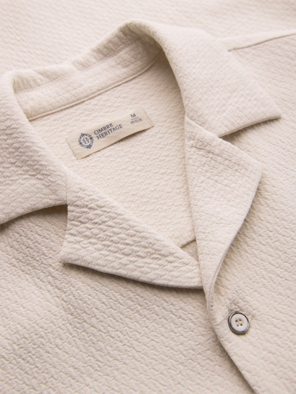 Ombre Clothing Férfi pamuting kubai gallérral – elefántcsont V2 OM-SHSS-0220 Ombre Clothing