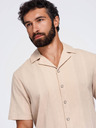 Ombre Clothing Férfi pamuting kubai gallérral – világosbarna V1 OM-SHSS-0221 Ombre Clothing