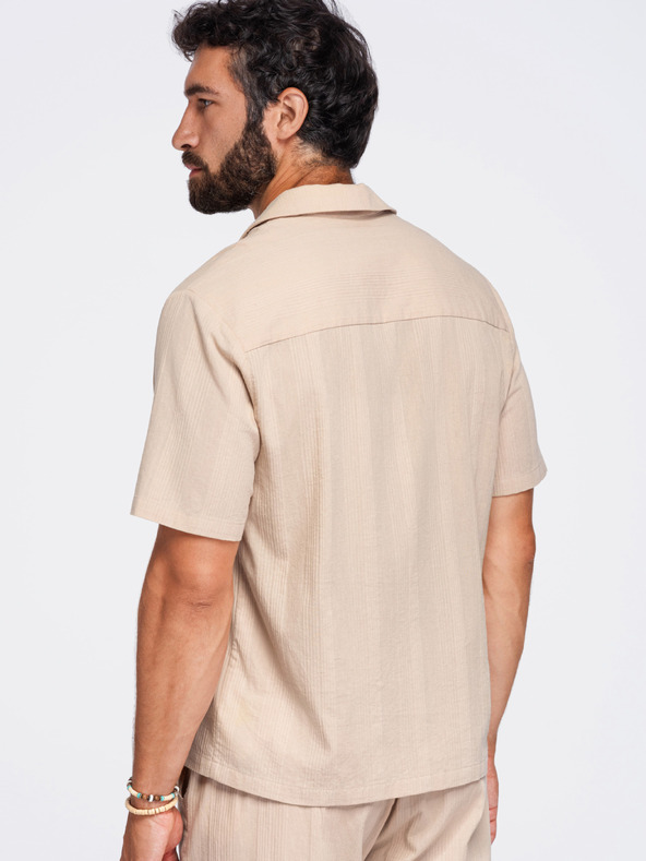 Ombre Clothing Férfi pamuting kubai gallérral – világosbarna V1 OM-SHSS-0221 Ombre Clothing