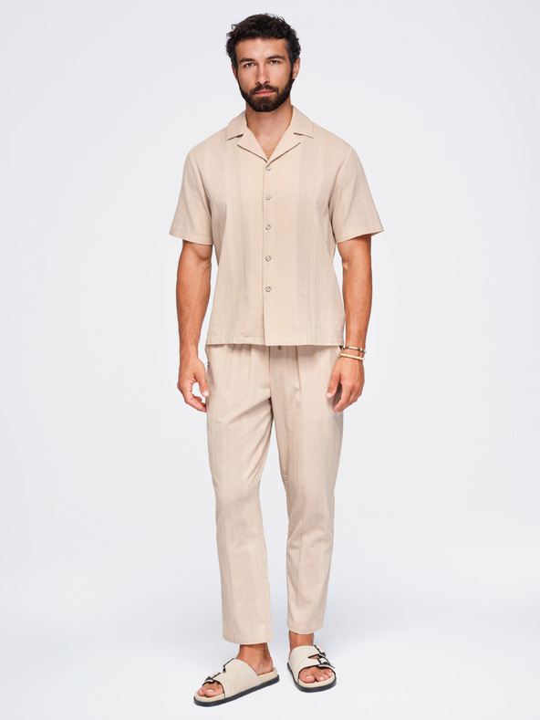 Ombre Clothing Férfi pamuting kubai gallérral – világosbarna V1 OM-SHSS-0221 Ombre Clothing
