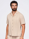 Ombre Clothing Férfi pamuting kubai gallérral – világosbarna V1 OM-SHSS-0221 Ombre Clothing
