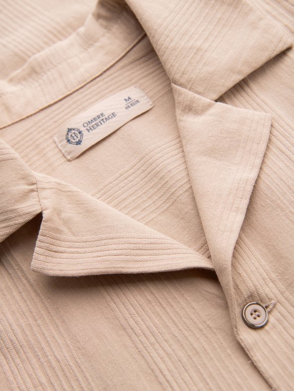 Ombre Clothing Férfi pamuting kubai gallérral – világosbarna V1 OM-SHSS-0221 Ombre Clothing