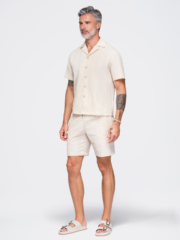 Ombre Clothing Férfi pamuting kubai gallérral – krémszín V3 OM-SHSS-0221 Ombre Clothing