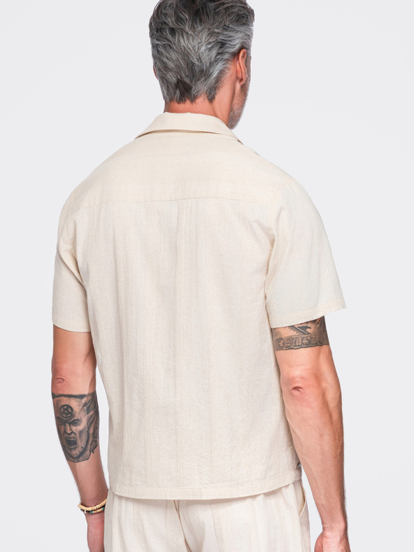 Ombre Clothing Férfi pamuting kubai gallérral – krémszín V3 OM-SHSS-0221 Ombre Clothing