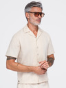 Ombre Clothing Férfi pamuting kubai gallérral – krémszín V3 OM-SHSS-0221 Ombre Clothing