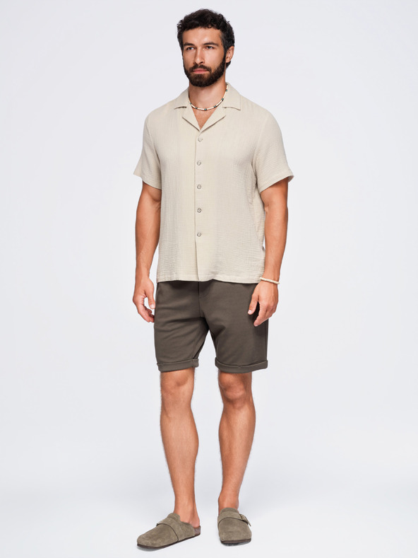 Ombre Clothing Férfi muszelinig kubai gallérral – bézs V1 OM-SHSS-0223 Ombre Clothing