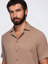Ombre Clothing Férfi muszelining kubai gallérral – világosbarna V2 OM-SHSS-0223 Ombre Clothing