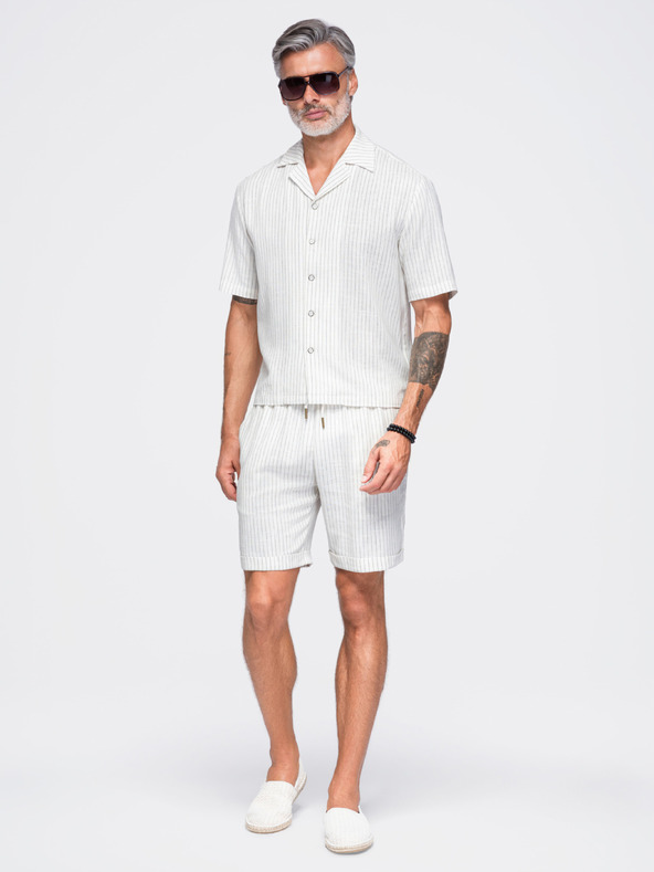 Ombre Clothing Férfi viszkóz-lenvászon shortok REGULAR FIT csíkokkal – elefántcsont V1 OM-SRCS-0208 Ombre Clothing