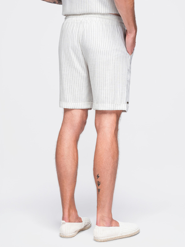Ombre Clothing Férfi viszkóz-lenvászon shortok REGULAR FIT csíkokkal – elefántcsont V1 OM-SRCS-0208 Ombre Clothing