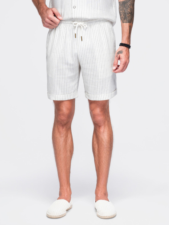 Ombre Clothing Férfi viszkóz-lenvászon shortok REGULAR FIT csíkokkal – elefántcsont V1 OM-SRCS-0208 Ombre Clothing