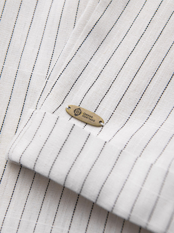 Ombre Clothing Férfi viszkóz-lenvászon shortok REGULAR FIT csíkokkal – elefántcsont V1 OM-SRCS-0208 Ombre Clothing