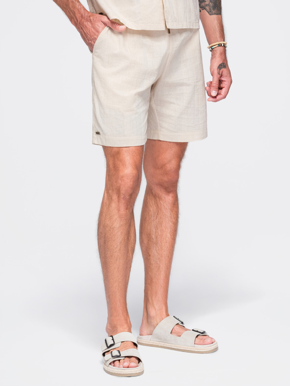 Ombre Clothing Férfi strukturált pamutshortok – krémszín V3 OM-SRCS-0209 Ombre Clothing