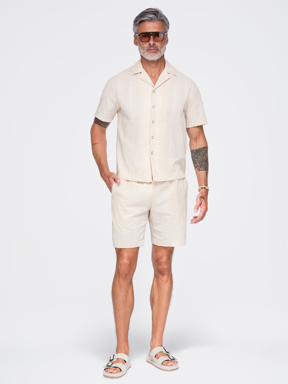 Ombre Clothing Férfi strukturált pamutshortok – krémszín V3 OM-SRCS-0209 Ombre Clothing