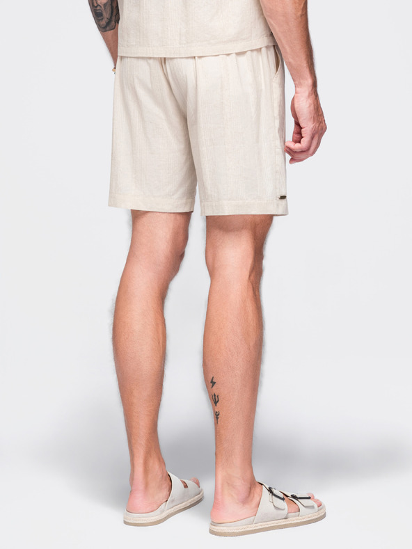 Ombre Clothing Férfi strukturált pamutshortok – krémszín V3 OM-SRCS-0209 Ombre Clothing
