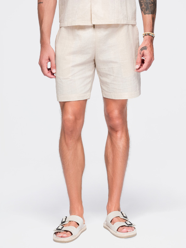 Ombre Clothing Férfi strukturált pamutshortok – krémszín V3 OM-SRCS-0209 Ombre Clothing